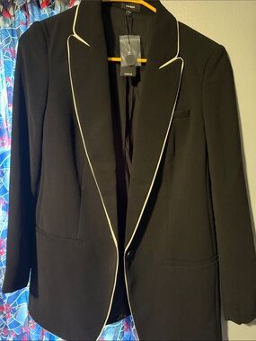 Express Black Blazer with Cream Piping